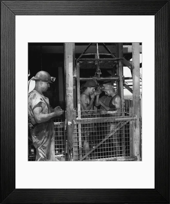 Framed Print : Miners in cage at Noble's Nob mine are ready to be lowered to work at the bottom level Framed Print : Miners in cage at Noble's Nob mine are ready to be lowered to work at the bottom level