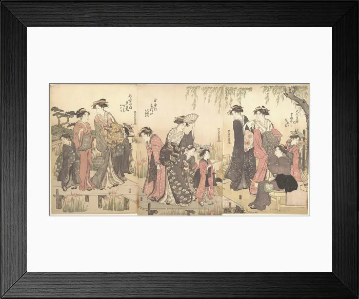 Framed Print : Courtesans in an Iris Garden late 18th century Katsukawa Shunch Japanese This triptych recalls one of the most popular Framed Print : Courtesans in an Iris Garden late 18th century Katsukawa Shunch Japanese This triptych recalls one of the most popular