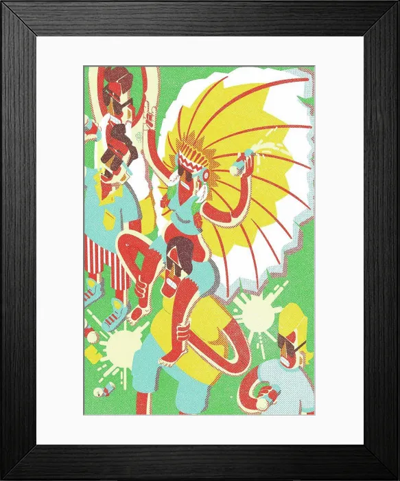 Framed Print : Man carrying on shoulders woman wearing tribal feather headdress Framed Print : Man carrying on shoulders woman wearing tribal feather headdress