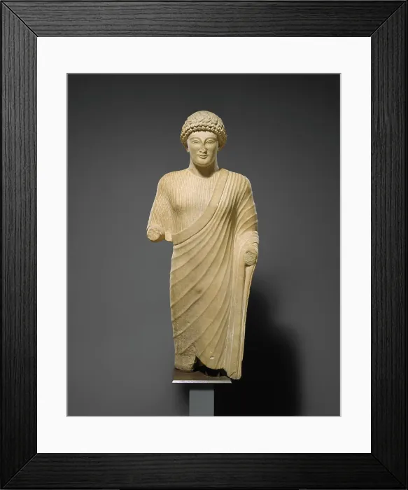Framed Print : Limestone statue of a youth early 5th century B Framed Print : Limestone statue of a youth early 5th century B