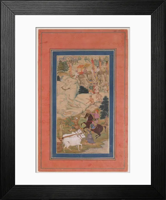Framed Print : 'Akbar Hunting with Cheetahs', Folio from a Manuscript of the Akbarnama