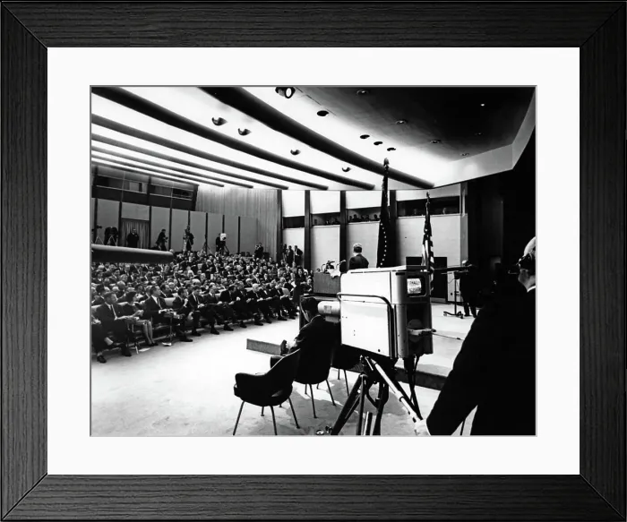 Framed Print : Press Conference, State Department Auditorium