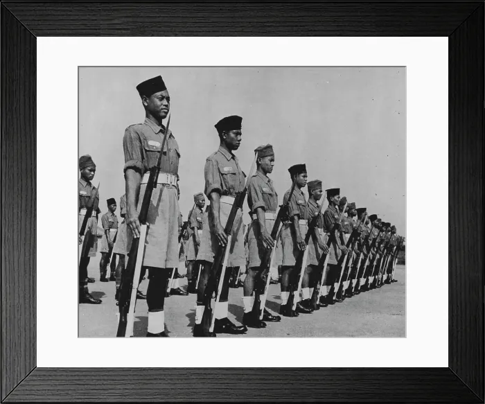Framed Print : Recruits at musketry drill on the parade ground. May 01, 1950. (Photo by British Official Photograph)
