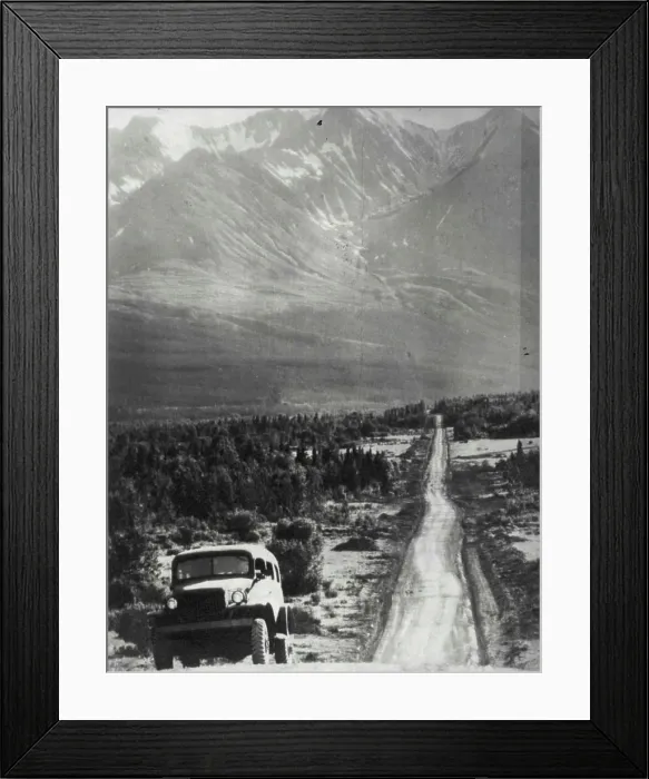 Framed Print : This Way To Alaska -- Here's a scene on the route of the 'Alcan' highway running form the U