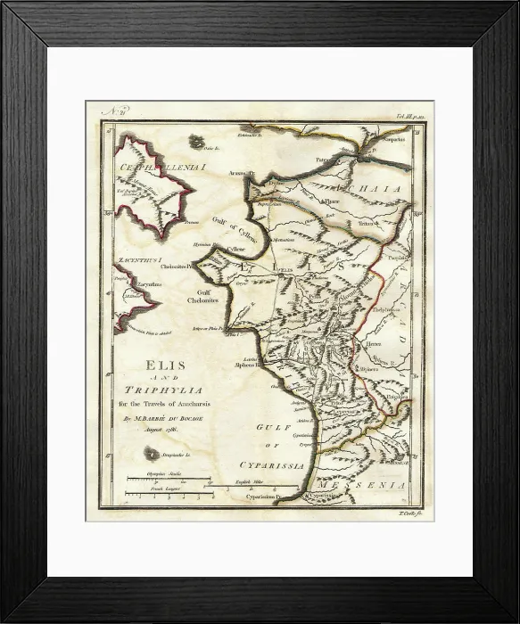 Framed Print : 1786 Bocage Map of Elis and Triphylia in Ancient Greece (Olympia and First Olympic Games) Framed Print : 1786 Bocage Map of Elis and Triphylia in Ancient Greece (Olympia and First Olympic Games)