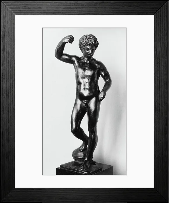 Framed Print : Nude Man with Helmet 16th century possibly German The pose recalls the Perseus by Benvenuto Cellini (1500-1571) Framed Print : Nude Man with Helmet 16th century possibly German The pose recalls the Perseus by Benvenuto Cellini (1500-1571)