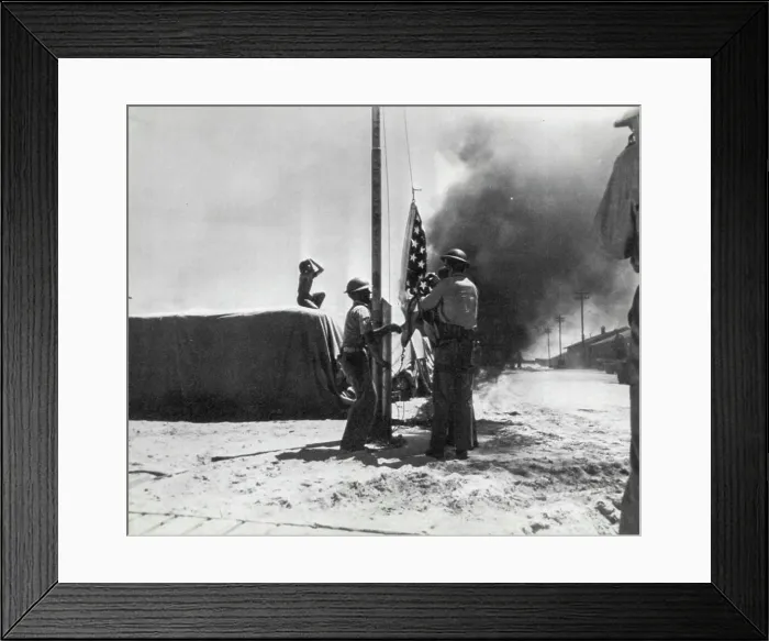Framed Print : Flag Goes Skyward During Midway Battle Framed Print : Flag Goes Skyward During Midway Battle