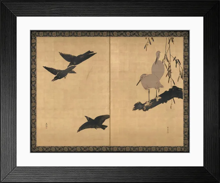 Framed Print : Egrets and Crows late 19th century Shibata Zeshin Japanese The two panels of this brilliant gold-leaf screen display Framed Print : Egrets and Crows late 19th century Shibata Zeshin Japanese The two panels of this brilliant gold-leaf screen display