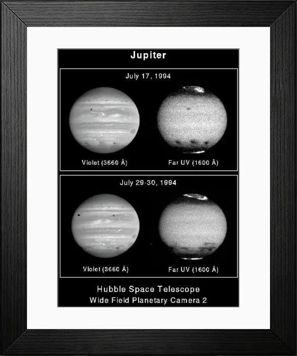 Framed Print : Jupiter's Upper Atmospheric Winds Revealed in Ultraviolet Images by Hubble Telescope