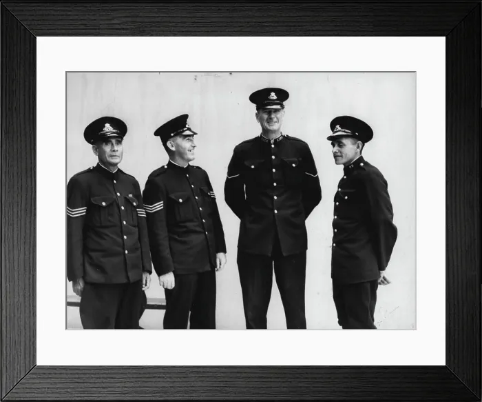 Framed Print : L to R - Sgt. A. Riley (Black Tracker), Sgt. Curran, Con. T. Tanner, Con. L. Kim (Black Tracker). August 13, 1945 Framed Print : L to R - Sgt. A. Riley (Black Tracker), Sgt. Curran, Con. T. Tanner, Con. L. Kim (Black Tracker). August 13, 1945