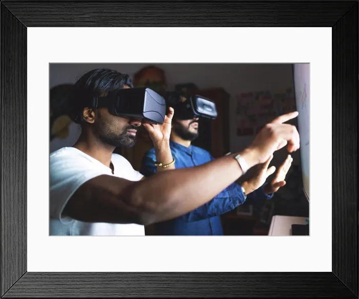 Framed Print : Men using virtual reality headsets Framed Print : Men using virtual reality headsets