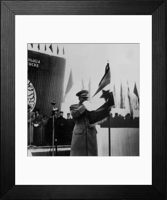 Framed Print : Tito Kisses The Flag -- At a ceremony to mark the tenth anniversary of the Yugoslav People's Army Framed Print : Tito Kisses The Flag -- At a ceremony to mark the tenth anniversary of the Yugoslav People's Army