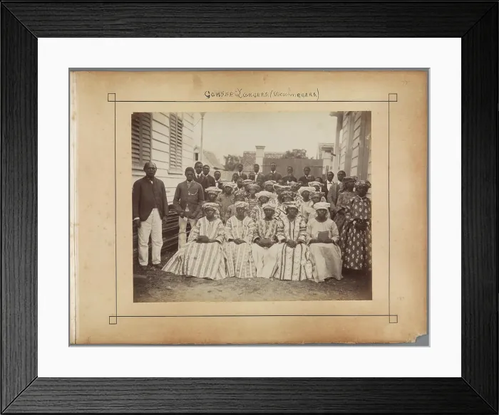 Framed Print : Goose Zangers (Boschegers). Group Surinamese men and women from Gansee Framed Print : Goose Zangers (Boschegers). Group Surinamese men and women from Gansee