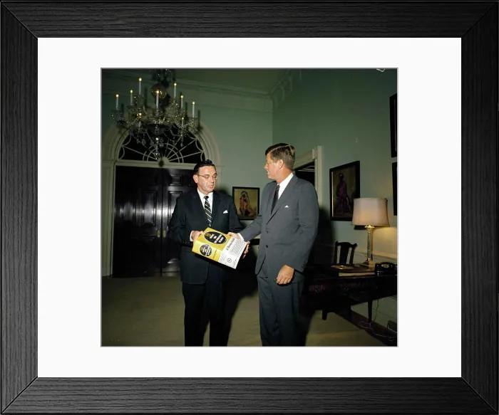 Framed Print : Representative Edward P. Boland of Massachusetts presents Websters International Dictionary to President Kennedy Framed Print : Representative Edward P. Boland of Massachusetts presents Websters International Dictionary to President Kennedy