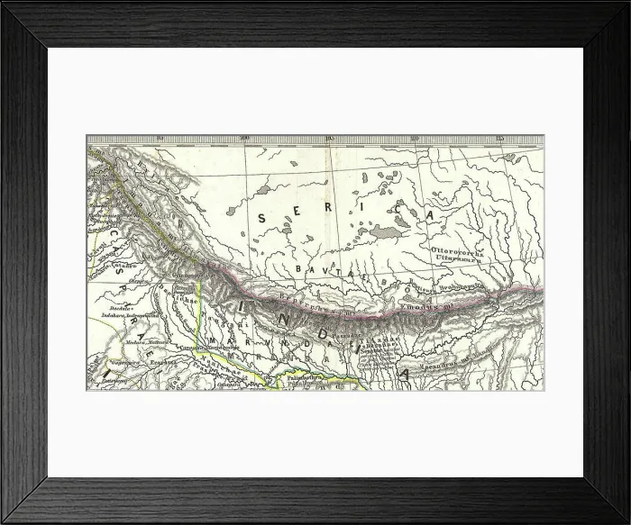 Framed Print : Map of Tibet &BAUTAE& &BHOTA& in 1865, from- 1865 Spruner Map of India and Southeast Asia