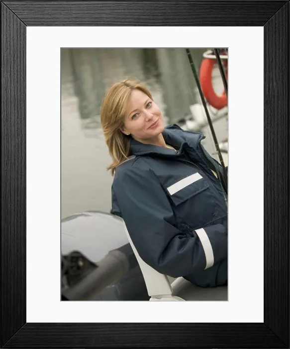Framed Print : Woman wearing foul weather gear preparing to go fishing MR-0423 PR-0424 Framed Print : Woman wearing foul weather gear preparing to go fishing MR-0423 PR-0424