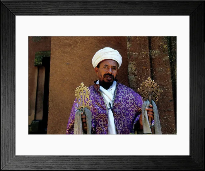 Framed Print : Ethiopia, Lalibela, Unesco World Heritage Site, Church Carved Into Rock, Cross Church, Priest With Cross, Close-Up Framed Print : Ethiopia, Lalibela, Unesco World Heritage Site, Church Carved Into Rock, Cross Church, Priest With Cross, Close-Up