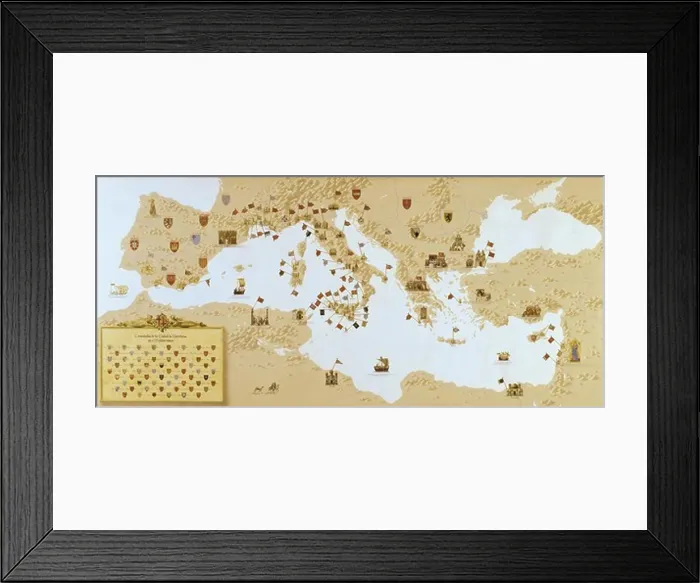 Framed Print : Consular map of the city of Barcelona in the Mediterranean sea