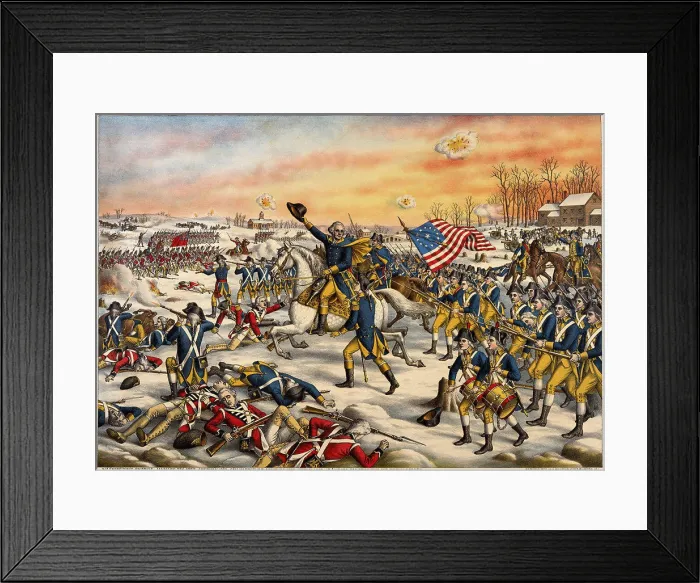 Framed Print : Washington's Charge at the Battle of Princeton, January 3, 1777 - Revolutionary War American History Artist Unknown