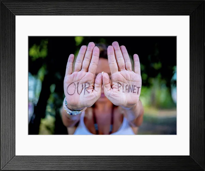 Framed Print : Woman showing message on palms Framed Print : Woman showing message on palms