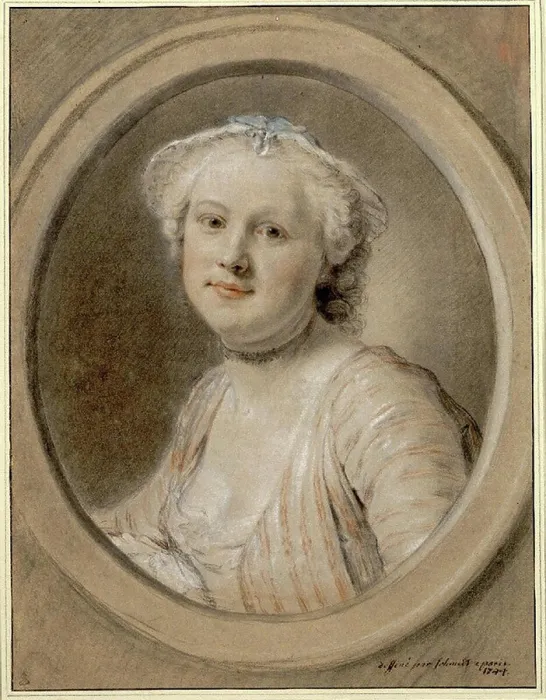Framed Print : This 1744 half-length portrait by Georg Friedrich Schmidt depicts a young girl facing left within an oval border