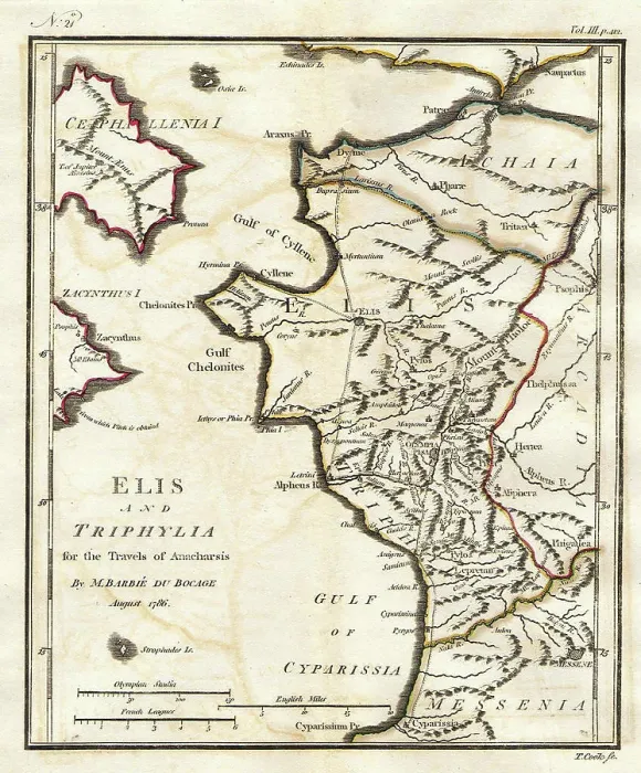 Framed Print : 1786 Bocage Map of Elis and Triphylia in Ancient Greece (Olympia and First Olympic Games) Framed Print : 1786 Bocage Map of Elis and Triphylia in Ancient Greece (Olympia and First Olympic Games)