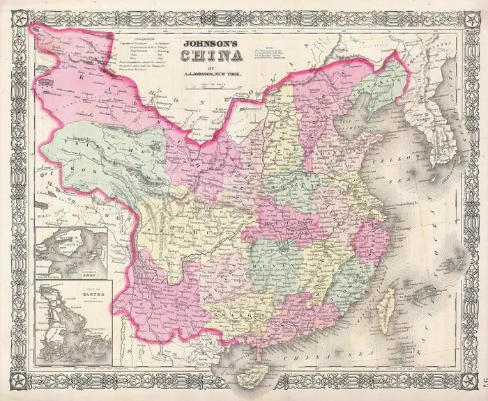 Framed Print : 1865 Johnson Map of China Taiwan