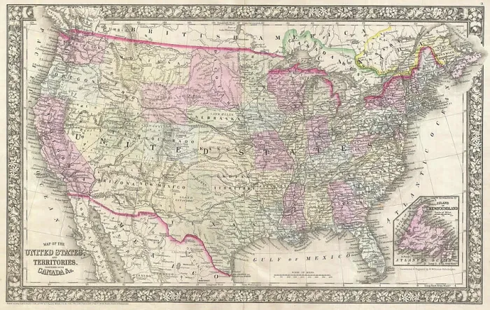 Framed Print : 1866 Mitchell Map of the United States Framed Print : 1866 Mitchell Map of the United States