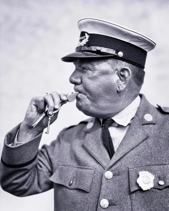 Framed Print : 1920s 1930s TRAFFIC POLICEMAN BLOWING WHISTLE WEARING UNIFORM Framed Print : 1920s 1930s TRAFFIC POLICEMAN BLOWING WHISTLE WEARING UNIFORM