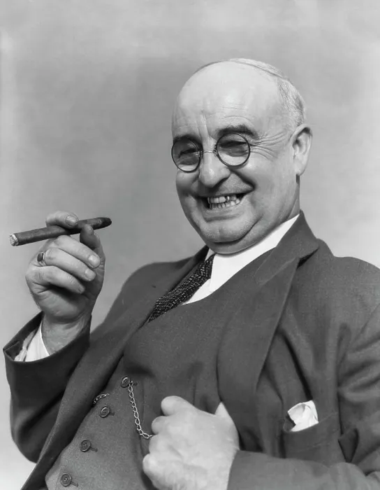Framed Print : 1930S Elderly Businessman In 3-Piece Suit & Glasses Leaning Back Smiling With Cigar In Hand Framed Print : 1930S Elderly Businessman In 3-Piece Suit & Glasses Leaning Back Smiling With Cigar In Hand