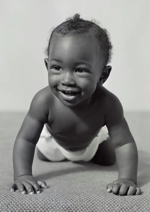 Framed Print : 1940S 1950S Smiling African-American Baby Crawling