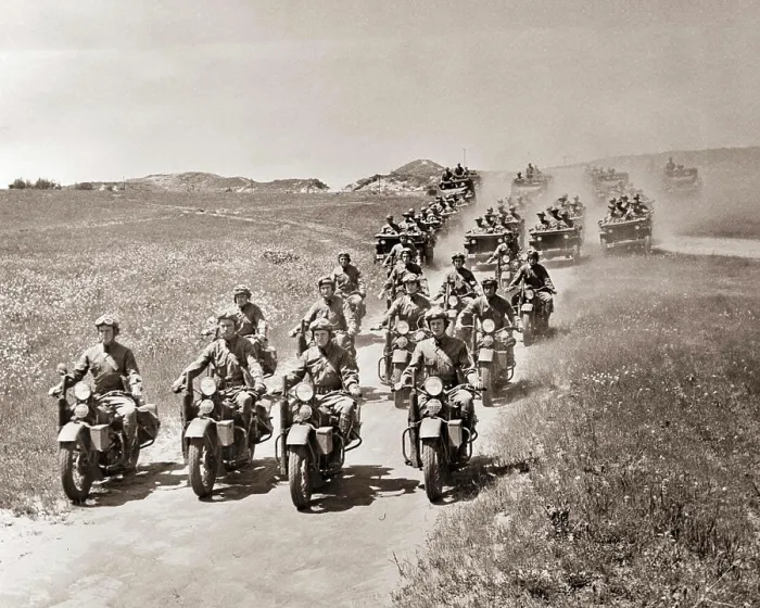 Framed Print : 1940s US ARMY RECONNAISSANCE MOTORCYCLE SOLDIERS LEADING CONVOY OF JEEPS AND TRUCKS DURING FIELD TRAINING MANEUVERS Framed Print : 1940s US ARMY RECONNAISSANCE MOTORCYCLE SOLDIERS LEADING CONVOY OF JEEPS AND TRUCKS DURING FIELD TRAINING MANEUVERS