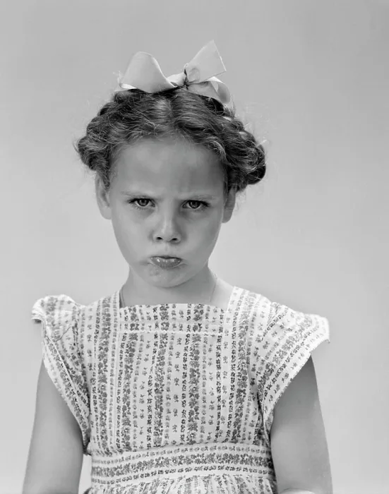 Framed Print : 1940S Little Girl Looking Sad Pouting Frowning Framed Print : 1940S Little Girl Looking Sad Pouting Frowning