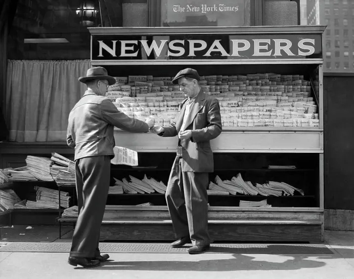 Framed Print : 1940S Man Buying Newspaper From Vendor On Sidewalk New York City Framed Print : 1940S Man Buying Newspaper From Vendor On Sidewalk New York City
