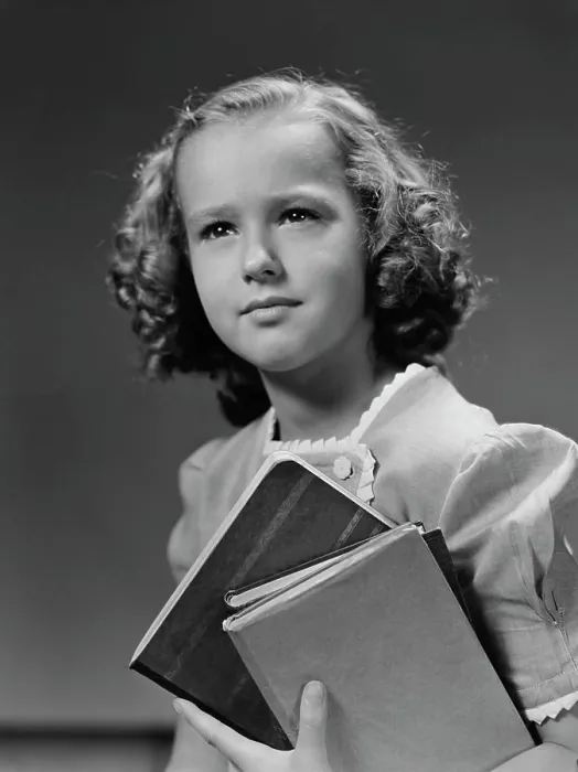 Framed Print : 1940S Portrait Serious Girl Student Holding School Books