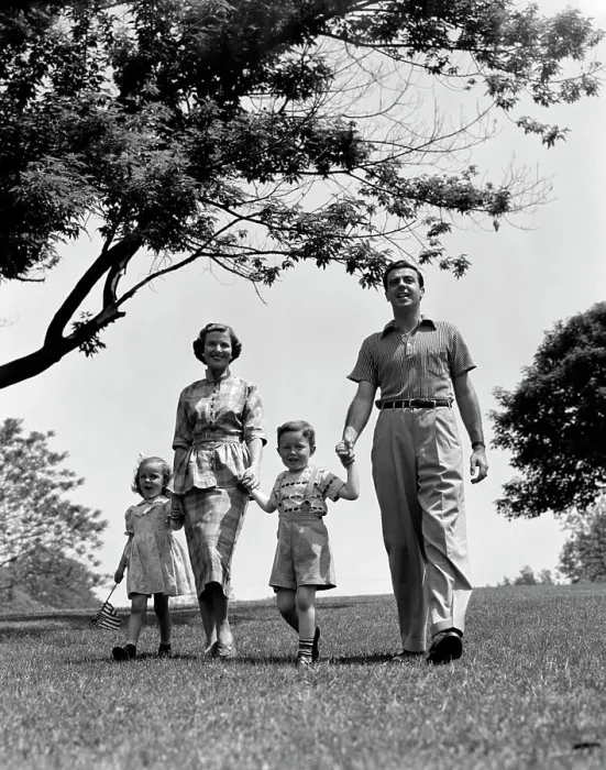 Framed Print : 1950S Happy Family Mother Father Daughter Son Walking In Park Framed Print : 1950S Happy Family Mother Father Daughter Son Walking In Park