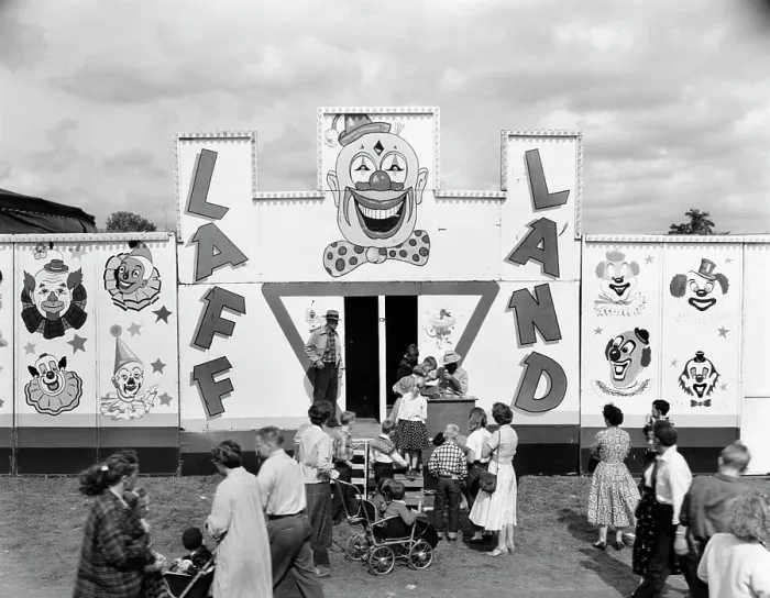 Framed Print : 1950s LINE OF PEOPLE AT ENTRANCE TO FUNHOUSE BYING TICKETS AT LOCAL FAIR Framed Print : 1950s LINE OF PEOPLE AT ENTRANCE TO FUNHOUSE BYING TICKETS AT LOCAL FAIR