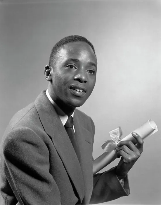 Framed Print : 1950S Portrait African American Man Holding Graduation Diploma