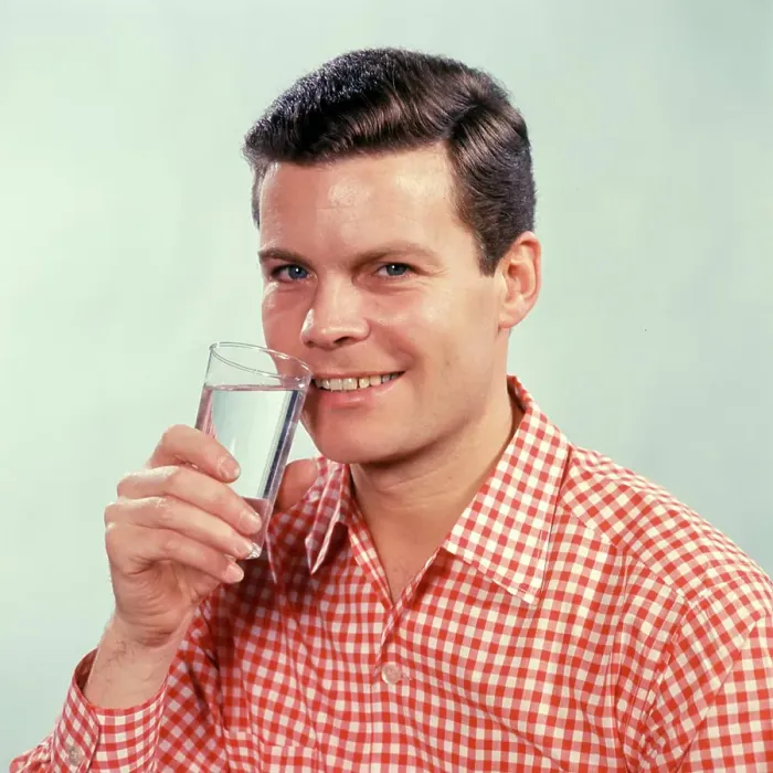 Framed Print : 1960S Smiling Man Red Checked Shirt Drinking Glass Water Drink Framed Print : 1960S Smiling Man Red Checked Shirt Drinking Glass Water Drink