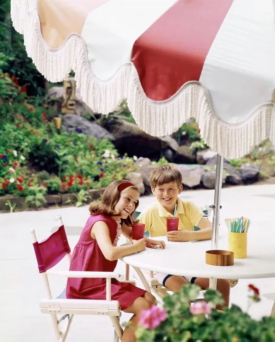 Framed Print : 1970s BOY AND GIRL WITH COOL DRINKS AT TABLE WITH LARGE UMBRELLA OUTDOORS Framed Print : 1970s BOY AND GIRL WITH COOL DRINKS AT TABLE WITH LARGE UMBRELLA OUTDOORS