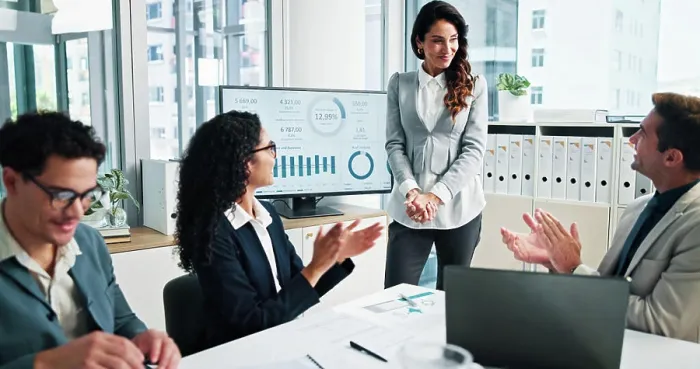 Framed Print : Accountant, applause or business people in presentation for success Framed Print : Accountant, applause or business people in presentation for success