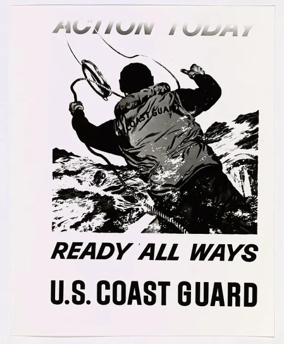 Framed Print : Action today -- ready all ways. This image depicts a Coast Guard recruiting poster Framed Print : Action today -- ready all ways. This image depicts a Coast Guard recruiting poster