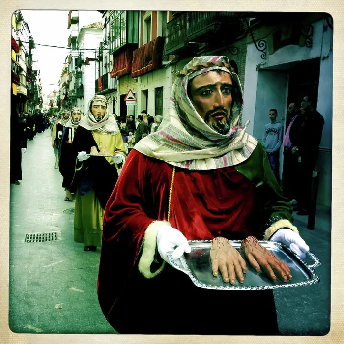 Framed Print : Actors wearing masks known as rostrillos during an Easter Holy Week procession in Puente Genil Framed Print : Actors wearing masks known as rostrillos during an Easter Holy Week procession in Puente Genil