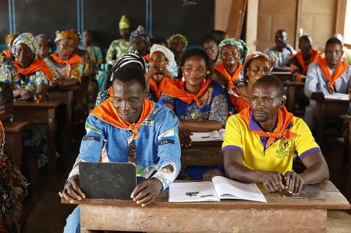 Framed Print : Adult literacy class in Mitro, Benin