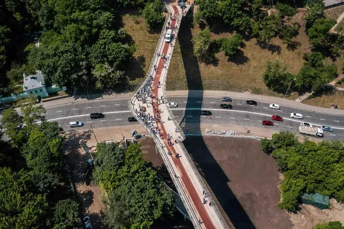 Framed Print : Aerial drone view of new pedestrian bridge from above Aerial drone view of new pedestrian bridge Framed Print : Aerial drone view of new pedestrian bridge from above Aerial drone view of new pedestrian bridge