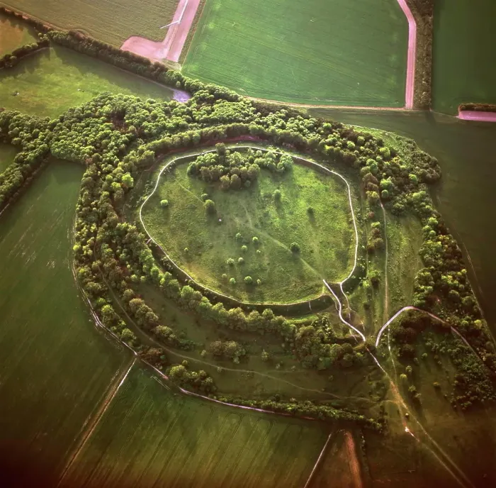 Framed Print : Aerial image of Danebury Ring, an Iron Age hill fort, Wiltshire, England, United Kingdom, Europe Framed Print : Aerial image of Danebury Ring, an Iron Age hill fort, Wiltshire, England, United Kingdom, Europe
