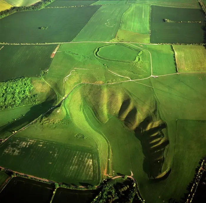 Framed Print : Aerial image of the Uffington White Horse with Uffington Castle hill fort Framed Print : Aerial image of the Uffington White Horse with Uffington Castle hill fort