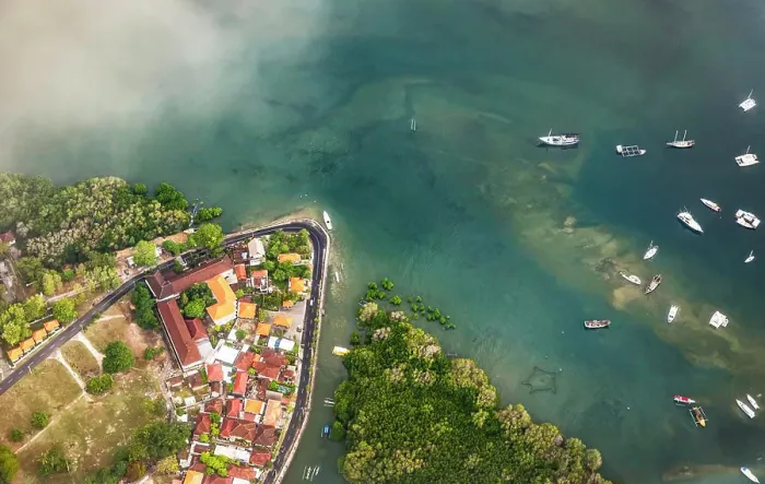 Framed Print : Aerial photo shot from plane flying from Bali to Singapore