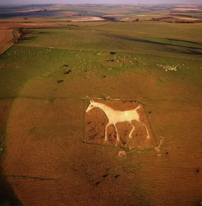 Framed Print : Aerial view of Alton Barnes White Horse, Alton Barnes, Wiltshire, England, United Kingdom, Europe