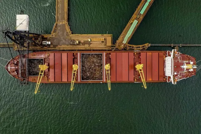 Framed Print : Aerial view of a cargo ship loaded with scrap metal Framed Print : Aerial view of a cargo ship loaded with scrap metal
